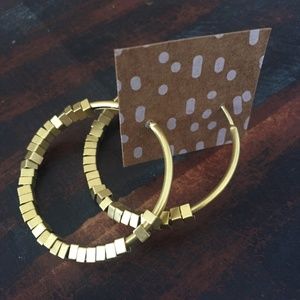 Clara Beau Gold Hoops with Square Beads 1 inch